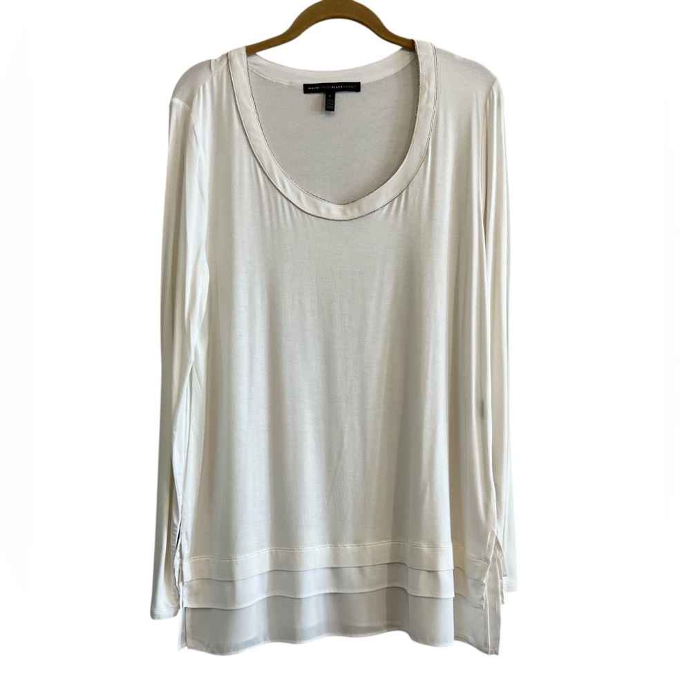White House Black Market Minimalist White Long Sleeve Relaxed Fit Tee Size Large